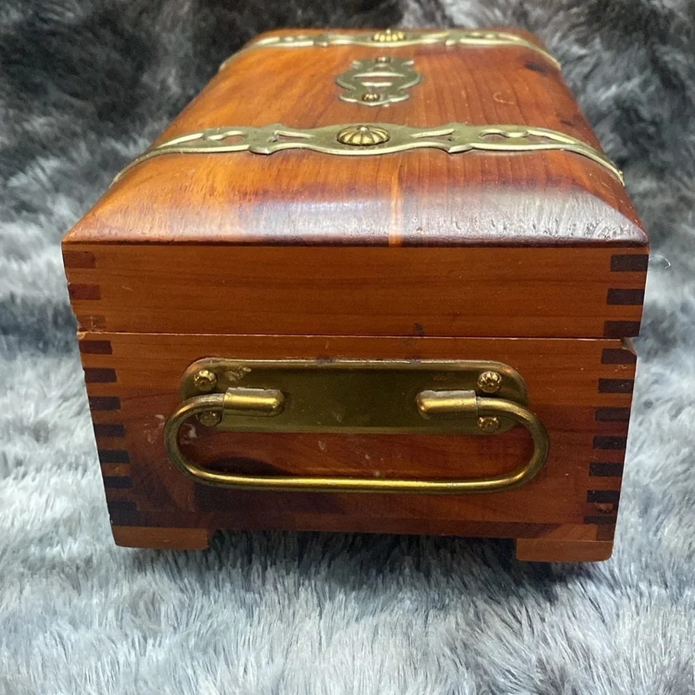 Vintage Wooden Jewelry Box with Brass Accents - Picture 4 of 16